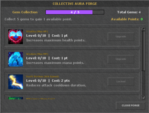 Collective Aura Forge upgrade window