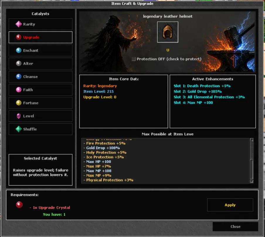 Item Craft and Upgrade window