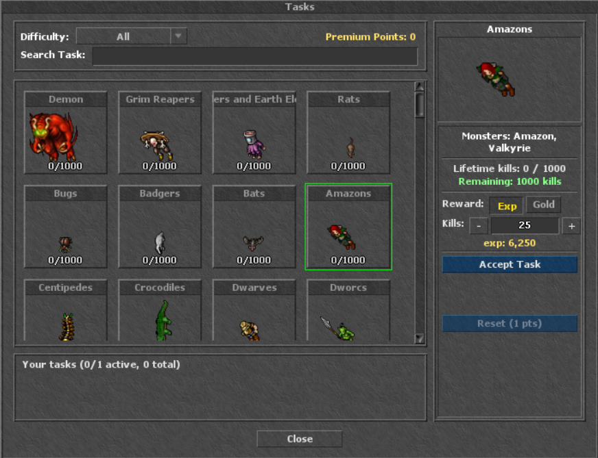 Task System with a kill-count slider